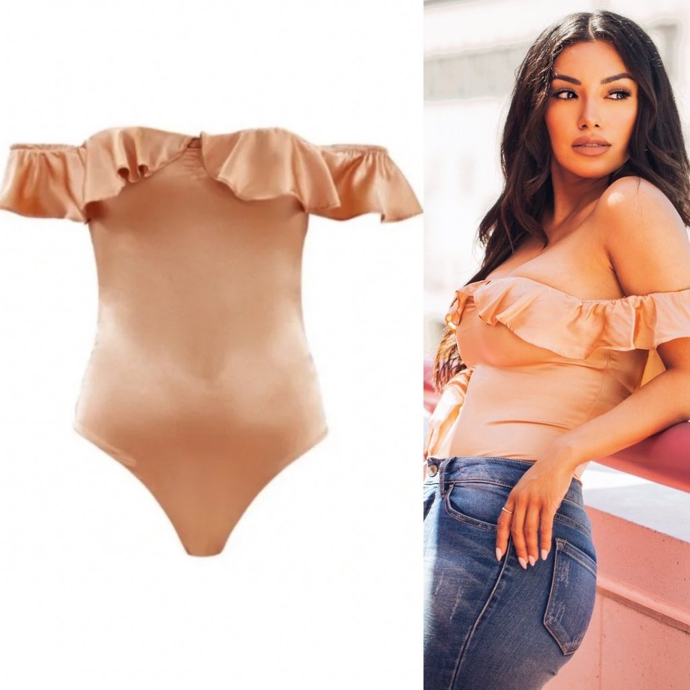 For Love and Lemons Silky Bodysuit Champagne Small